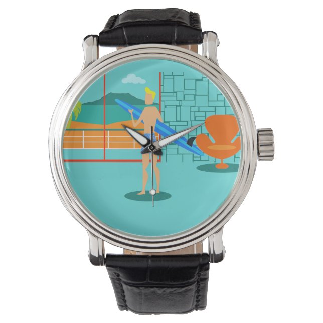 Retro Surfer Dude Mannen Horloge (Voorkant)