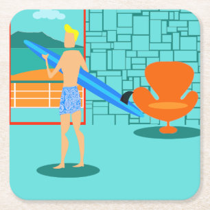 Retro Surfer Dude papieren Onderzetters