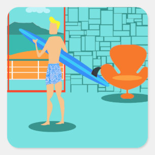 Retro Surfer Dude Stickers