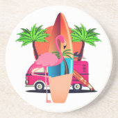 Retro Surfer Flamingo Beach Party Vibe Zandsteen Onderzetter (Voorkant)