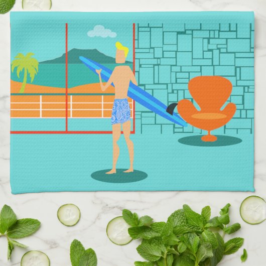 Retro Surfer Guy Kitchen Towel Theedoek (Gevouwen)