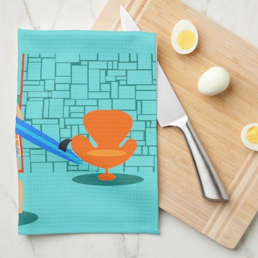 Retro Surfer Guy Kitchen Towel Theedoek (Quarter Fold)