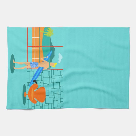 Retro Surfer Guy Kitchen Towel Theedoek (Horizontaal)