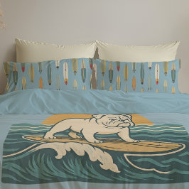 Retro Surfer Hond | Blauwe Surfende Bulldog Omkeer Kussensloop