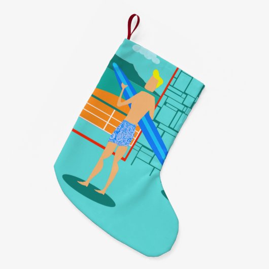 Retro Surfer Kerst Stocking Kleine Kerstsok (Voorkant (Hangend))