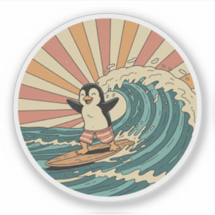 Retro Surfer Penguin -  zomer strand vibe Sticker