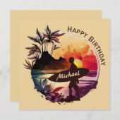 Retro Surfer Sunset Beach Birthday Kaart (Voorkant / Achterkant)