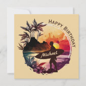 Retro Surfer Sunset Beach Birthday Kaart (Voorkant)
