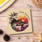 Retro Surfer Sunset Beach Birthday Kaart