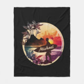 Retro Surfer Sunset Beach Fleece Deken (Voorkant)
