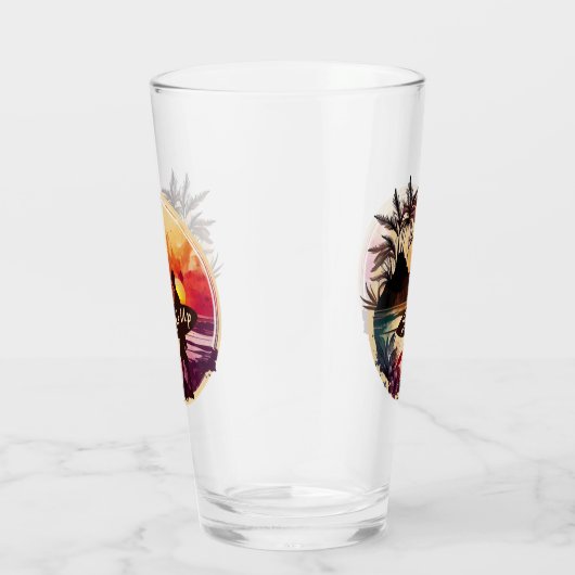 Retro Surfer Sunset Beach Glas (Rechts)
