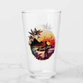 Retro Surfer Sunset Beach Glas (Voorkant)