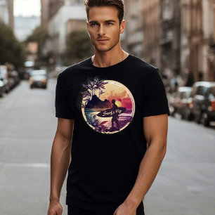 Retro Surfer Sunset Beach Heren T-shirt