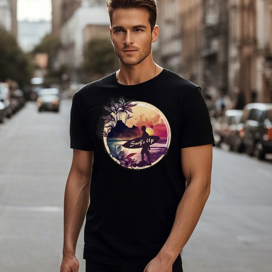 Retro Surfer Sunset Beach Heren T-shirt
