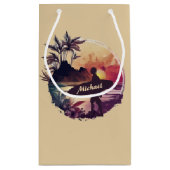 Retro Surfer Sunset Beach Klein Cadeauzakje (Achterkant)