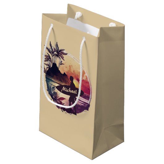 Retro Surfer Sunset Beach Klein Cadeauzakje (Achterkant Gekanteld)