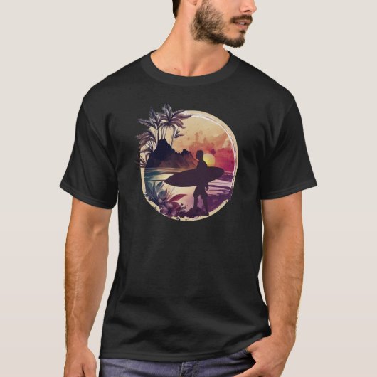 Retro Surfer Sunset Beach Mannen T-shirt (Voorkant)