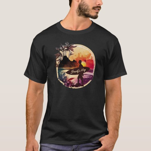 Retro Surfer Sunset Beach Mannen T-shirt (Voorkant)