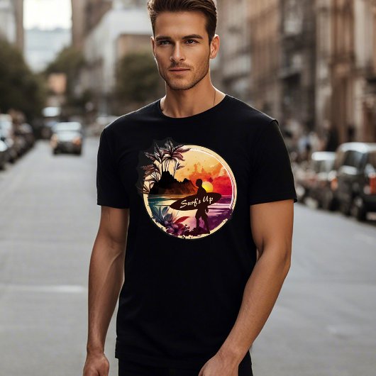 Retro Surfer Sunset Beach Mannen T-shirt