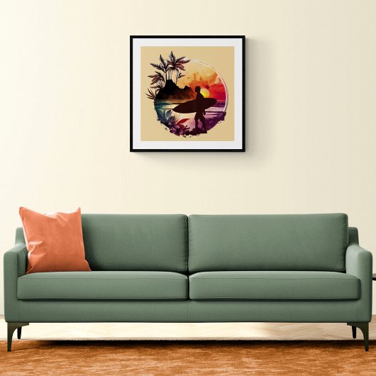 Retro Surfer Sunset Beach Poster