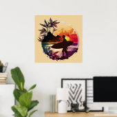 Retro Surfer Sunset Beach Poster (Thuiskantoor)