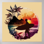 Retro Surfer Sunset Beach Poster (Voorkant)