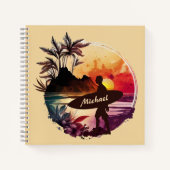 Retro Surfer Sunset Beach Spiral Notitieboek (Voorkant)