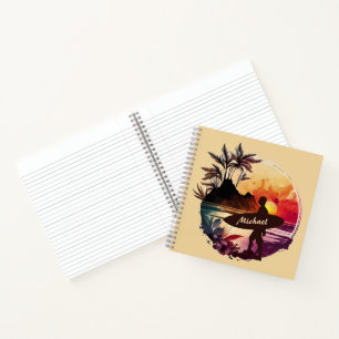 Retro Surfer Sunset Beach Spiral Notitieboek