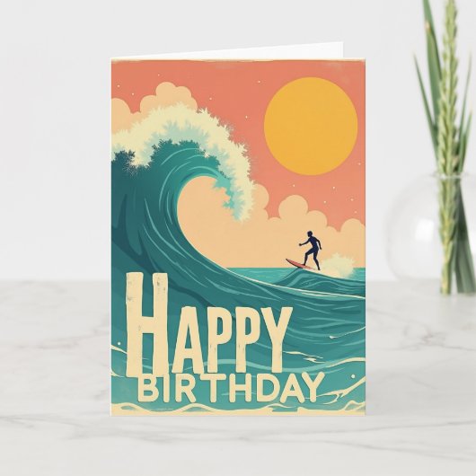 Retro Surfer Verjaardagskaart Kaart (Voorkant)