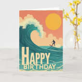Retro Surfer Verjaardagskaart Kaart (Gele Bloem)