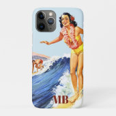 Retro Surfer Waves Zomer Blauw Monogram Case-Mate iPhone Case (Achterkant)