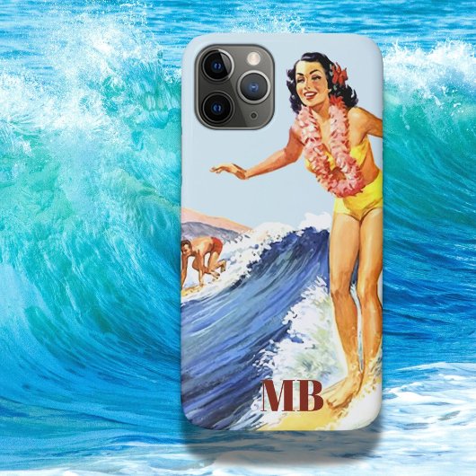 Retro Surfer Waves Zomer Blauw Monogram Case-Mate iPhone Case