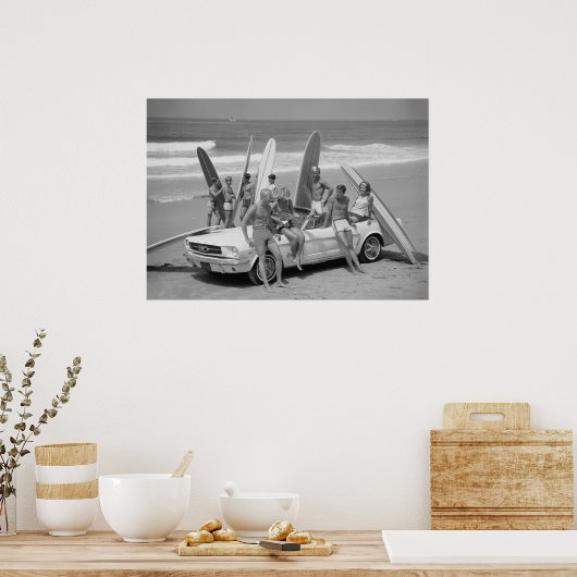 Retro Surfers, Zwart-wit Beach Poster (Keuken)