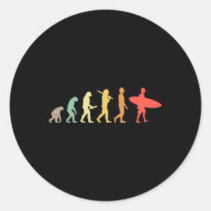 Retro surfevolutie cadeau voor surfers ronde sticker