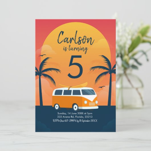 Retro Surfing Birthday Invitation Kaart (Staand voorkant)