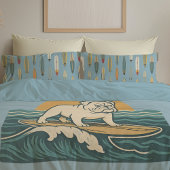 Retro Surfing Dog -Reversible Surfboard Print Blue Kussensloop