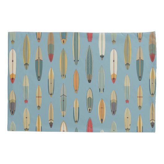 Retro Surfing Dog -Reversible Surfboard Print Blue Kussensloop (Achterkant)