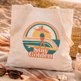 Retro Surfmeisje Blijf Gouden Kust Tote Bag