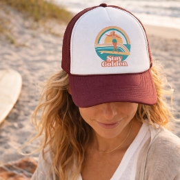 Retro Surfmeisje Blijf Gouden Kust Trucker Pet