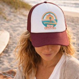 Retro Surfmeisje Blijf Gouden Kust Trucker Pet
