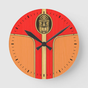 Retro Surfplank Tiki Ronde Klok