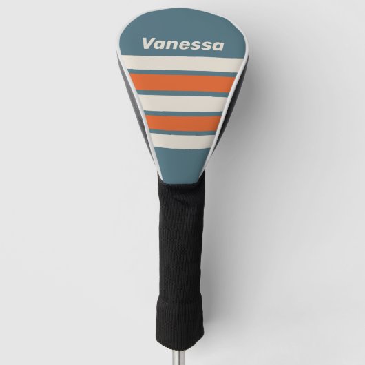 Retro Surfside Over Dwars Strepen met Naam Golfheadcover (Voorkant)