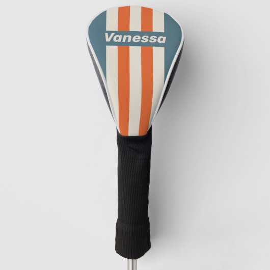 Retro Surfside Pin Strepen met Naam Golfheadcover (Voorkant)
