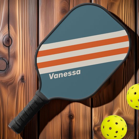 Retro Surfside Stripes met naam Pickleball Paddle