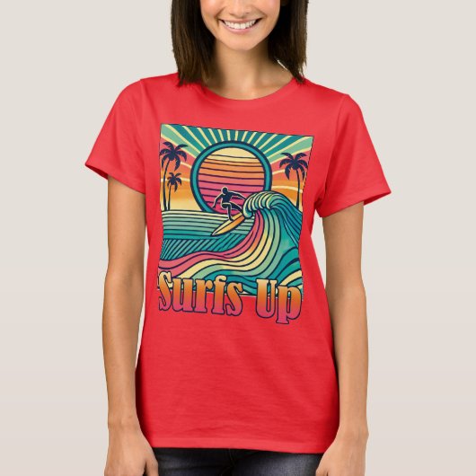 Retro surft omhoog T-shirt (Voorkant)