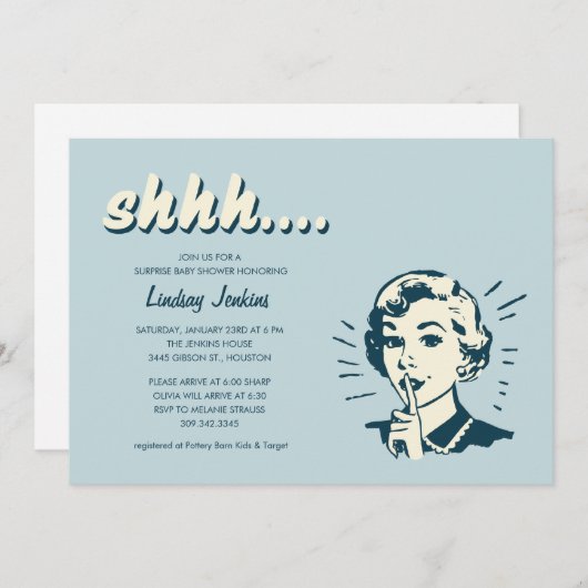 Retro Surprise Baby Shower-uitnodigingen Kaart (Voorkant / Achterkant)