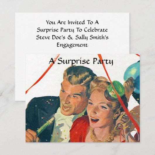 Retro Surprise Feest Vier je Verloving Uitnodiging (Voorkant / Achterkant)