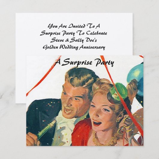 Retro Surprise Party Golden Jubileum nodigt uit Kaart (Voorkant / Achterkant)