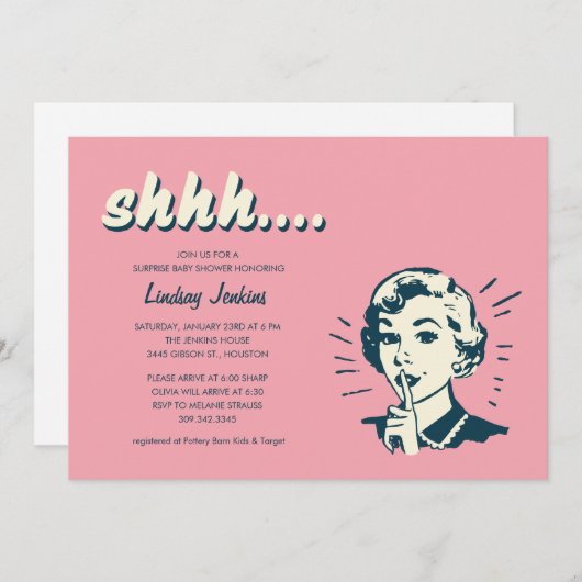 Retro Surprise Shower of Party Invitations Kaart (Voorkant / Achterkant)