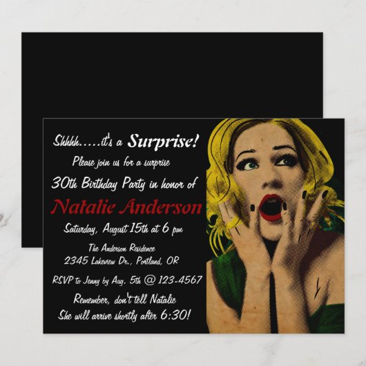Retro Surprise verjaardagsfeestje uitnodiging voor (Voorkant / Achterkant)